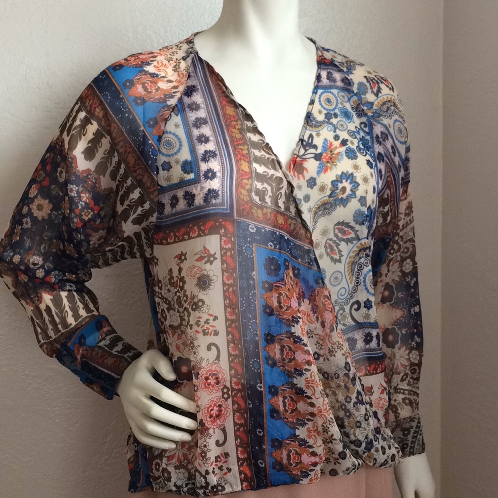 Blue Plate Sheer loose fit multiple print blouse